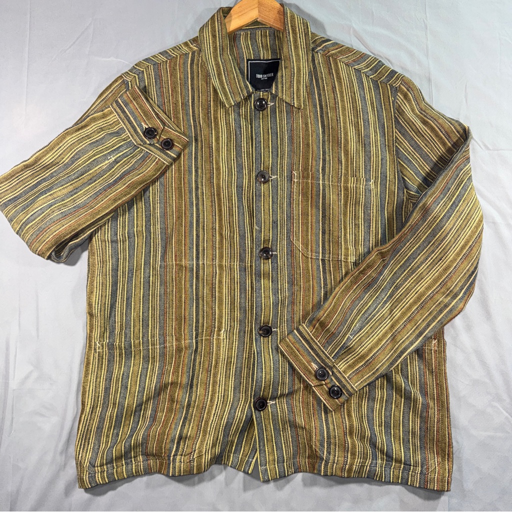 Todd Snyder 100% Linen Multi-Stripe Chore Shirt Jacket Size Xl